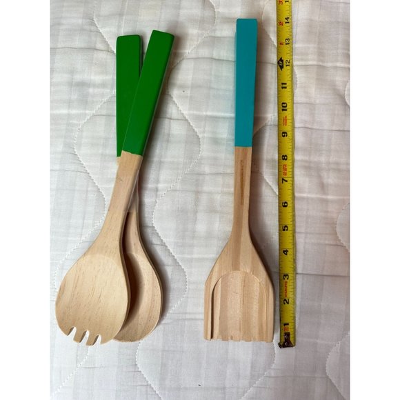 Two Sets Wooden Cooking Utensils New Teal and Green - Picture 2 of 4